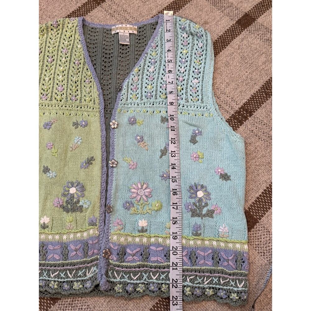 Sigrid Olsen Sport Knit Sweater Vest Granny Core Floral Green Blue Large Cottage - Picture 5 of 8